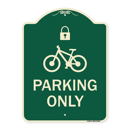 Signmission Parking With Cycle and Lock Symbol Heavy-Gauge Aluminum Architectural Sign, 24" x 18", G-1824-23410 A-DES-G-1824-23410